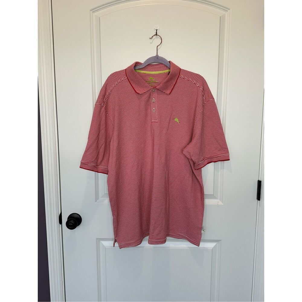Tommy Bahama Red and White Striped Polo Shirt Size XXL